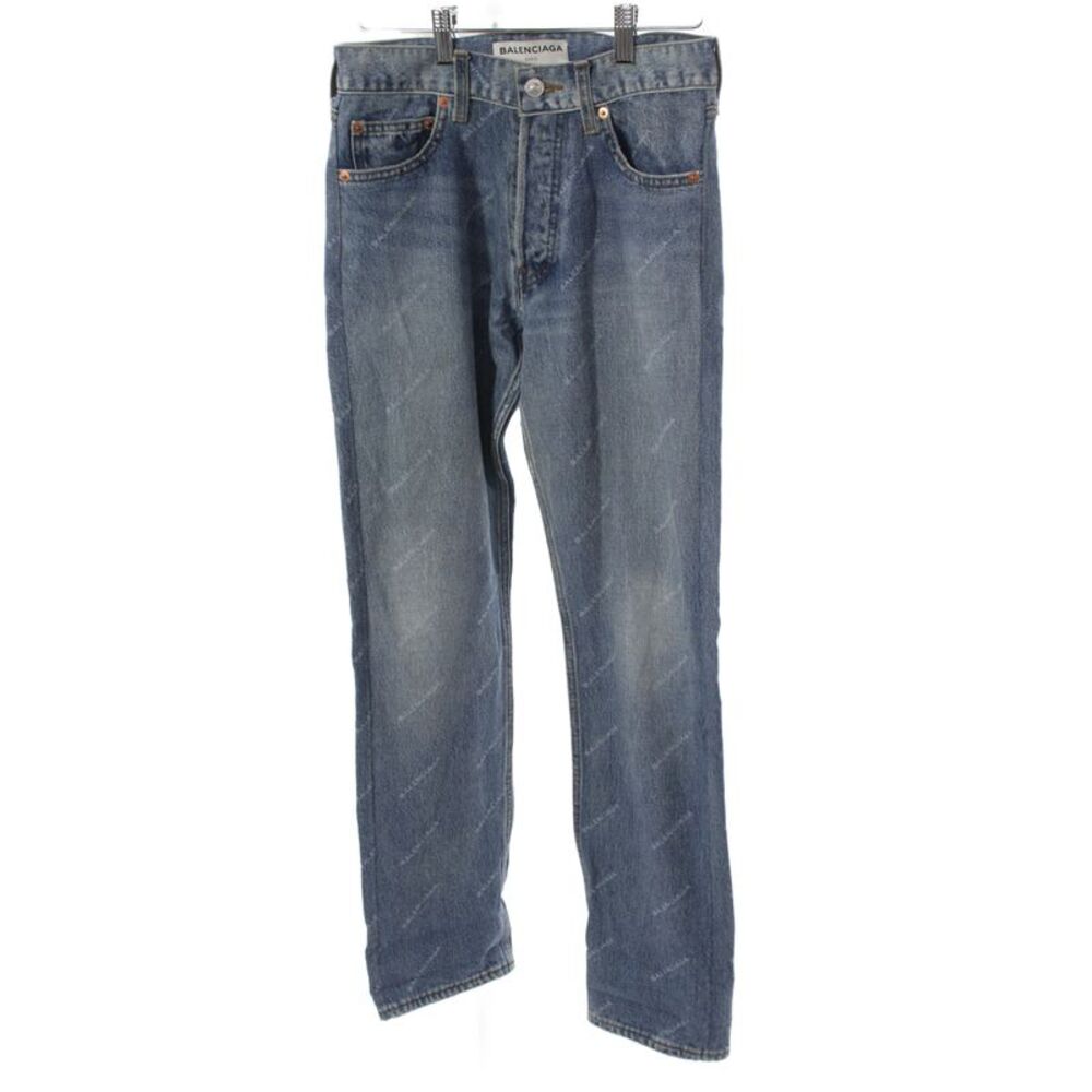 Balenciaga Unisex Straight Jeans Blue Cotton Mid Rise Size 24